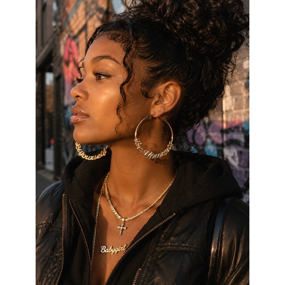 Nicole Gold Tone Be Yourself Script Hoop Earrings Large Statement Jewelry New